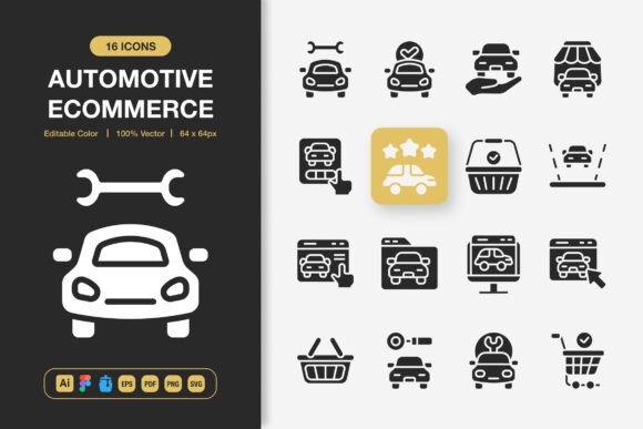 Automotive E-commerce Solid Icons Graphics