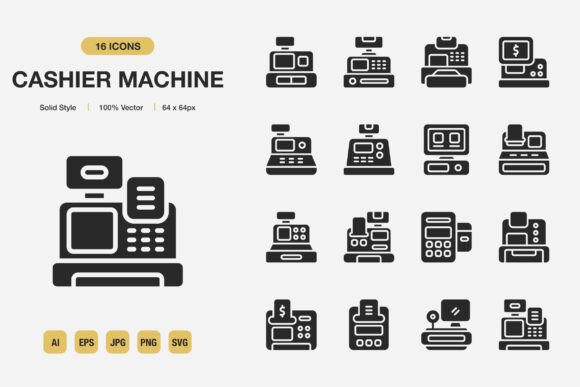 Cashier Machine Solid Icons