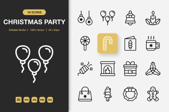 Christmas Party Outline Icons: Graphics and Icons for Branding