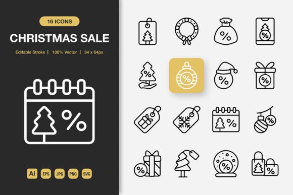 Christmas Sale Outline Icons Graphics