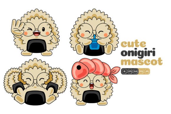 Cute Onigiri Mascot Vector Pack 02: Graphics for Whimsical Design