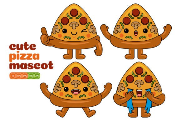 Cute Pizza Mascot Vector Pack 01: Graphics for Local Business Branding
