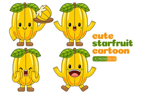 Cute Starfruit Mascot Vector Pack 03