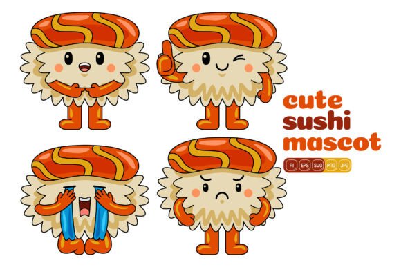 Cute Sushi Mascot Vector Pack 02