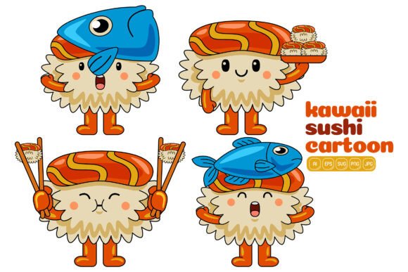 Cute Sushi Mascot Vector Pack 04: Graphics for Local Branding