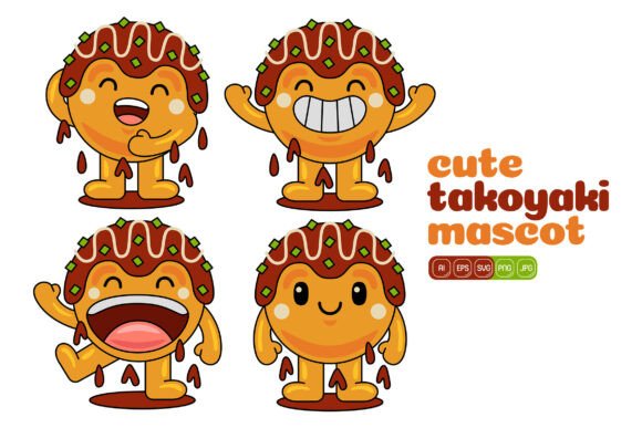 Cute Takoyaki Mascot Vector Pack 01