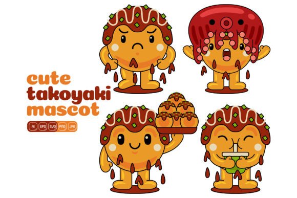 Cute Takoyaki Mascot Vector Pack 04