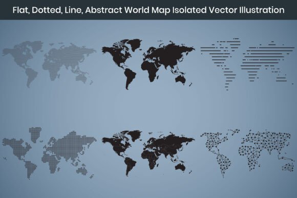 Flat, Dotted, Line World Map Vector Graphics