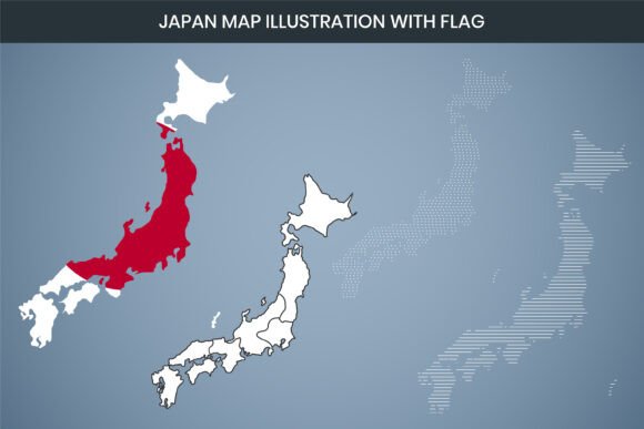 Japan Map Illustration with Flag Graphics