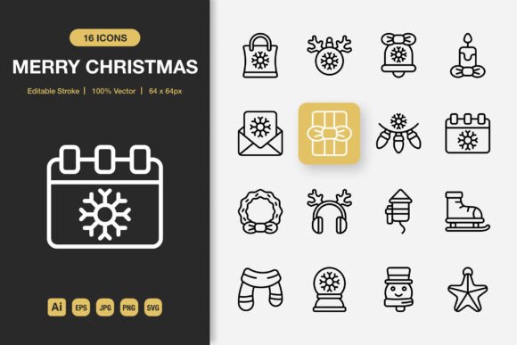 Merry Christmas Outline Icons Graphics