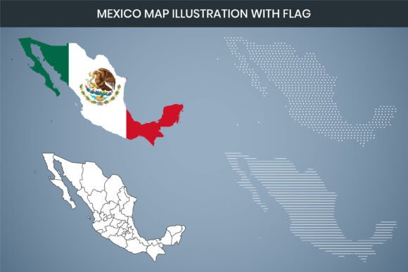 Mexico Map Illustration with Flag Graphics