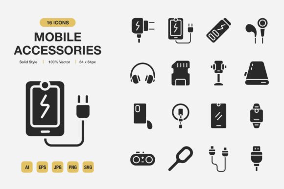 Mobile Accessories Solid Icons: Graphics and Icons for Modern Design