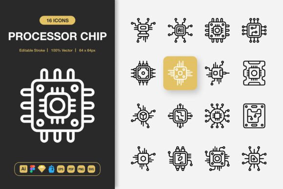 Processor Chip Icons Graphics