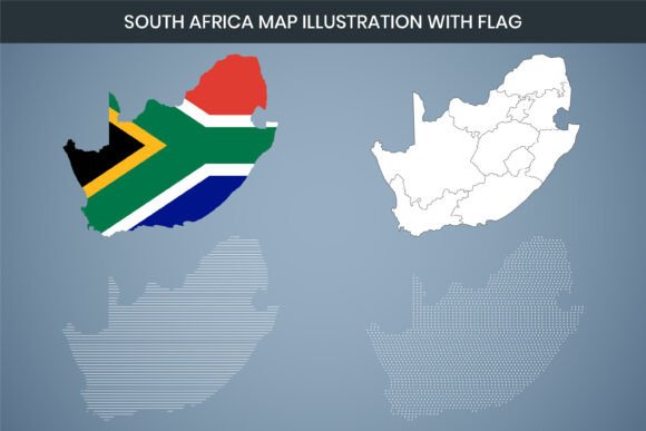 South Africa Map Illustration with Flag Graphics