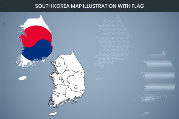 South Korea Map Illustration with Flag