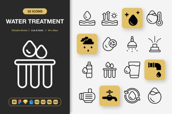 Water Treatment Icons for Graphics and Design