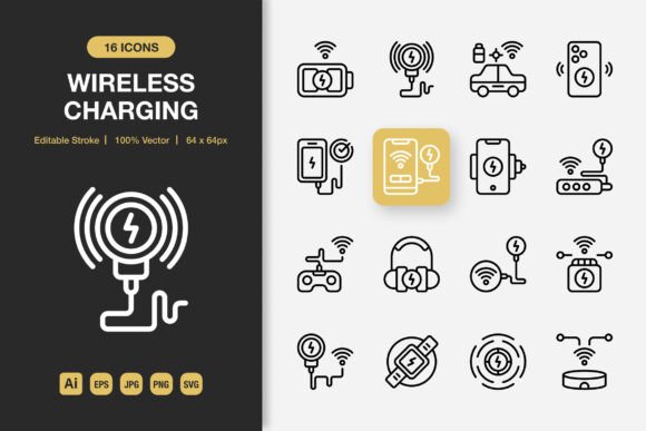 Wireless Charging Outline Icons: Graphics and Icons for Modern Design